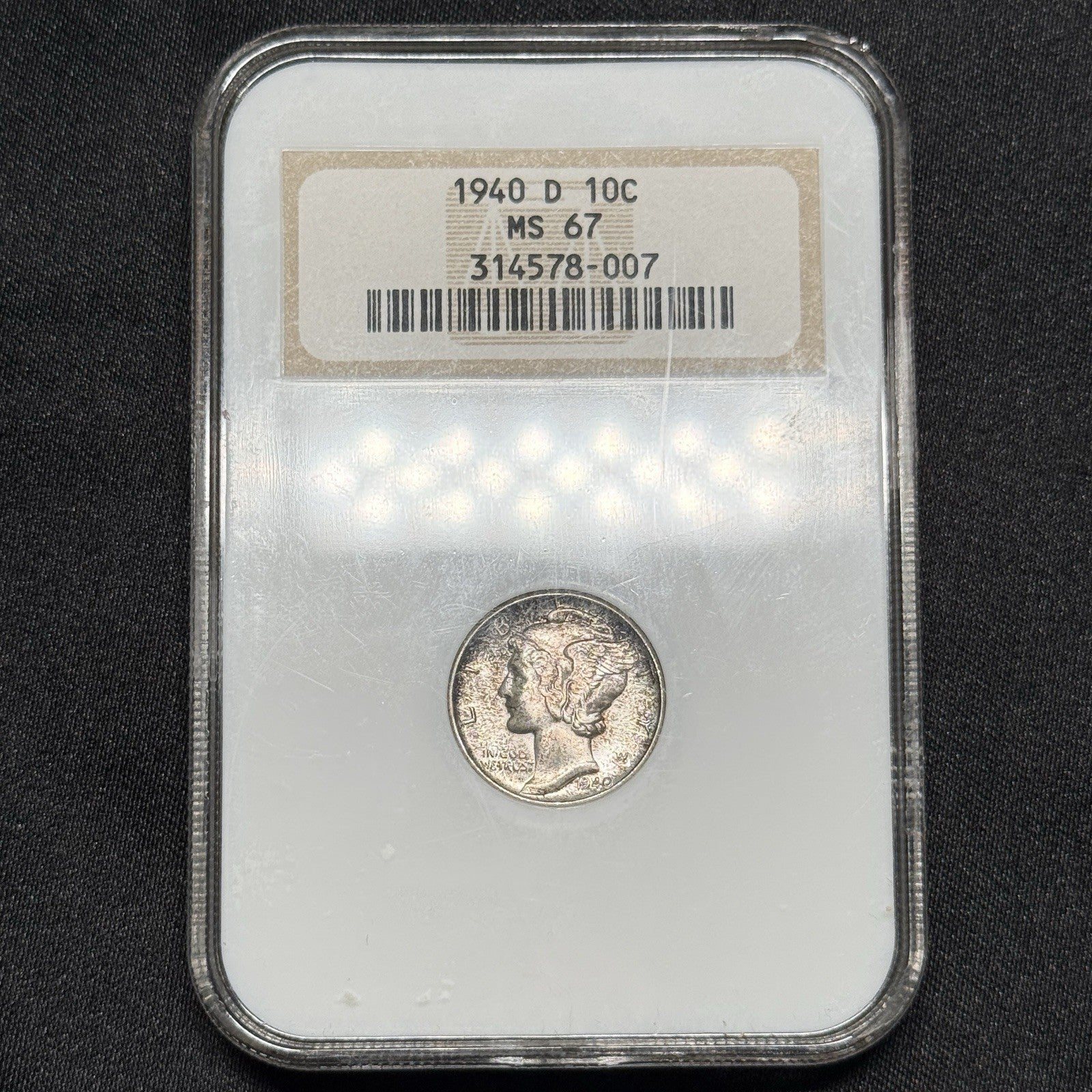 1940-D Mercury Dime NGC MS67 Toned Old Fatty Holder BU Silver Coin