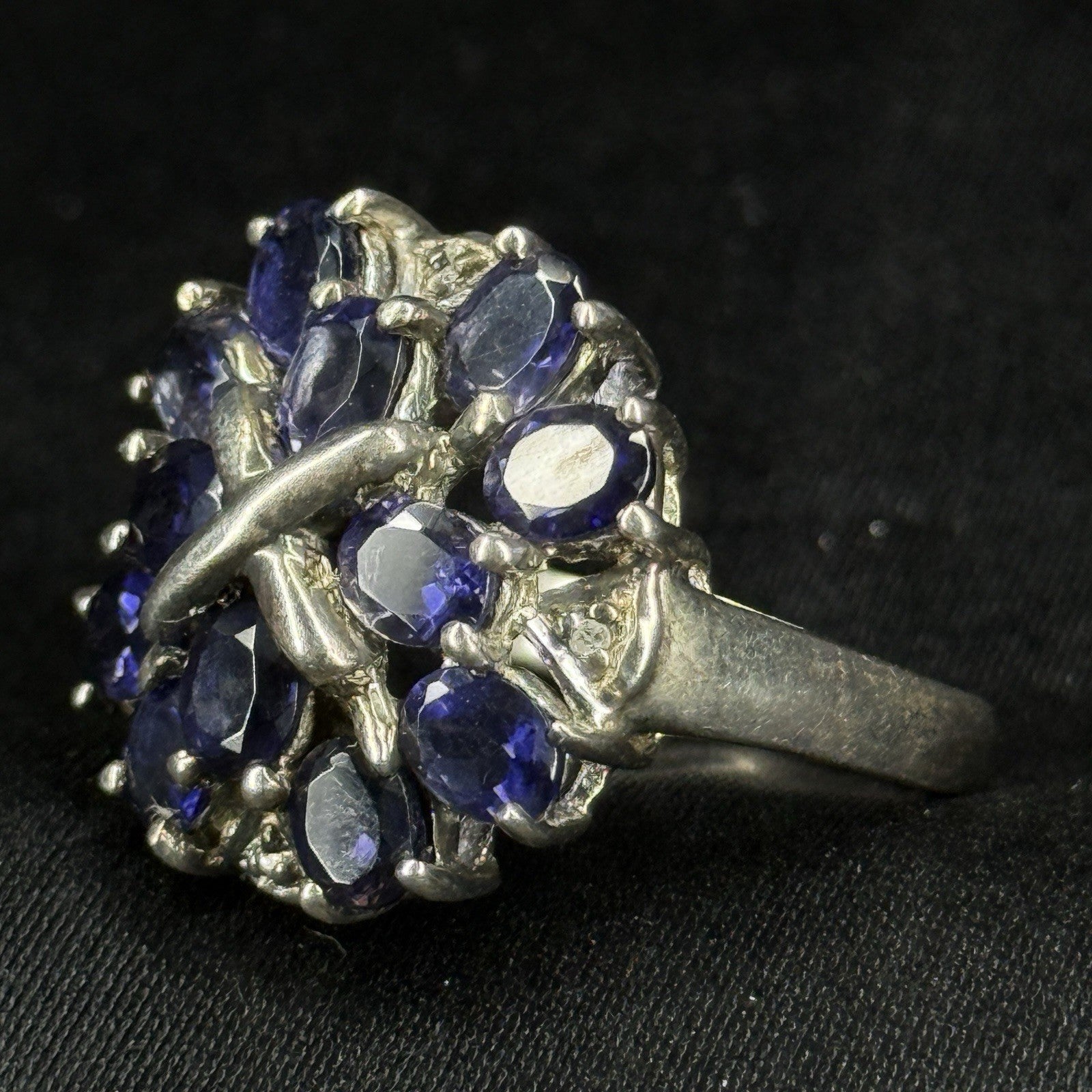 Estate Sterling Silver Ring Sapphire Cluster Blue Size 10 925 STS