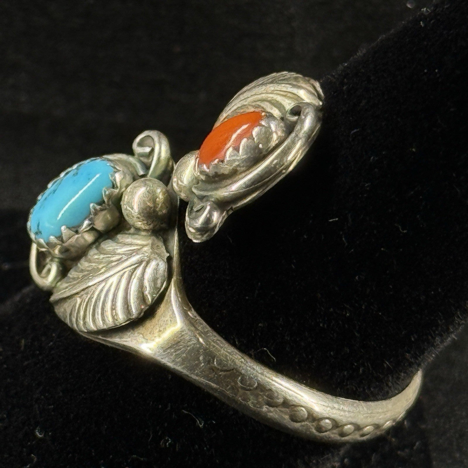 Navajo Richard And Rita Begay Sterling Silver Turquoise Coral Bypass Ring SZ8