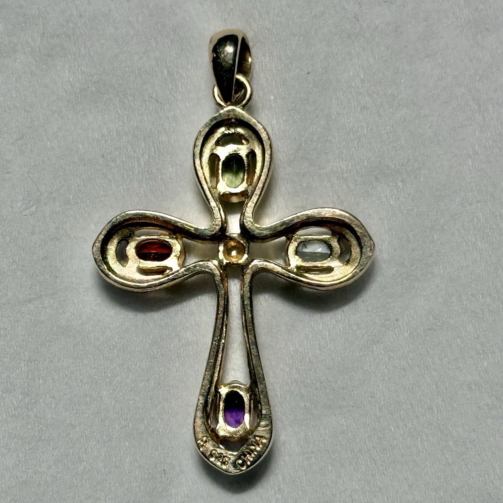 Sterling Pendant Gold Over Sterling Silver Peridot Garnet Amethyst  Topaz Cross