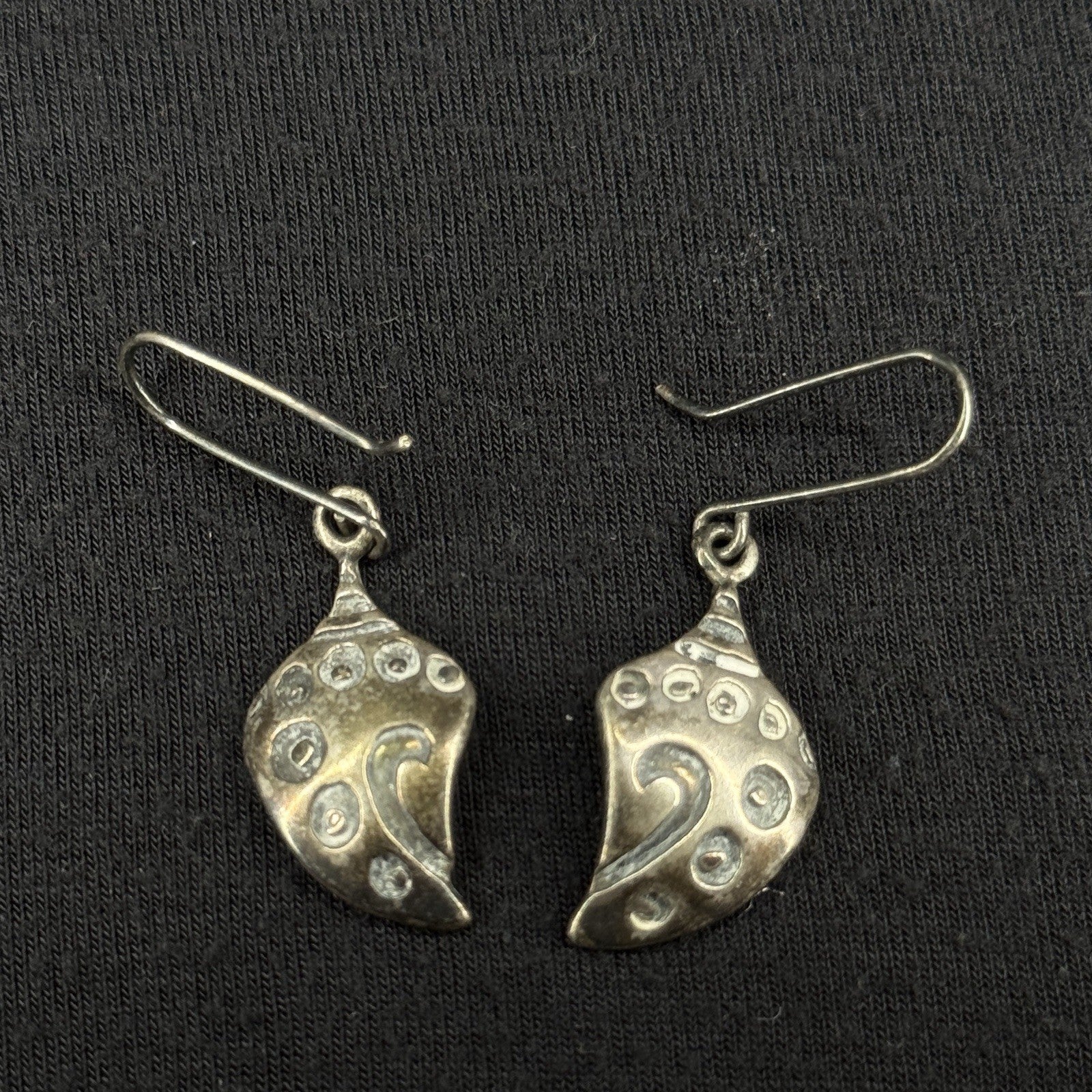 Estate Sterling Silver Earrings Seashell Drop 925 Signed