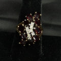 Estate Sterling Silver Ring Garnet CZ Cluster Gold Washed Size 7.5 925