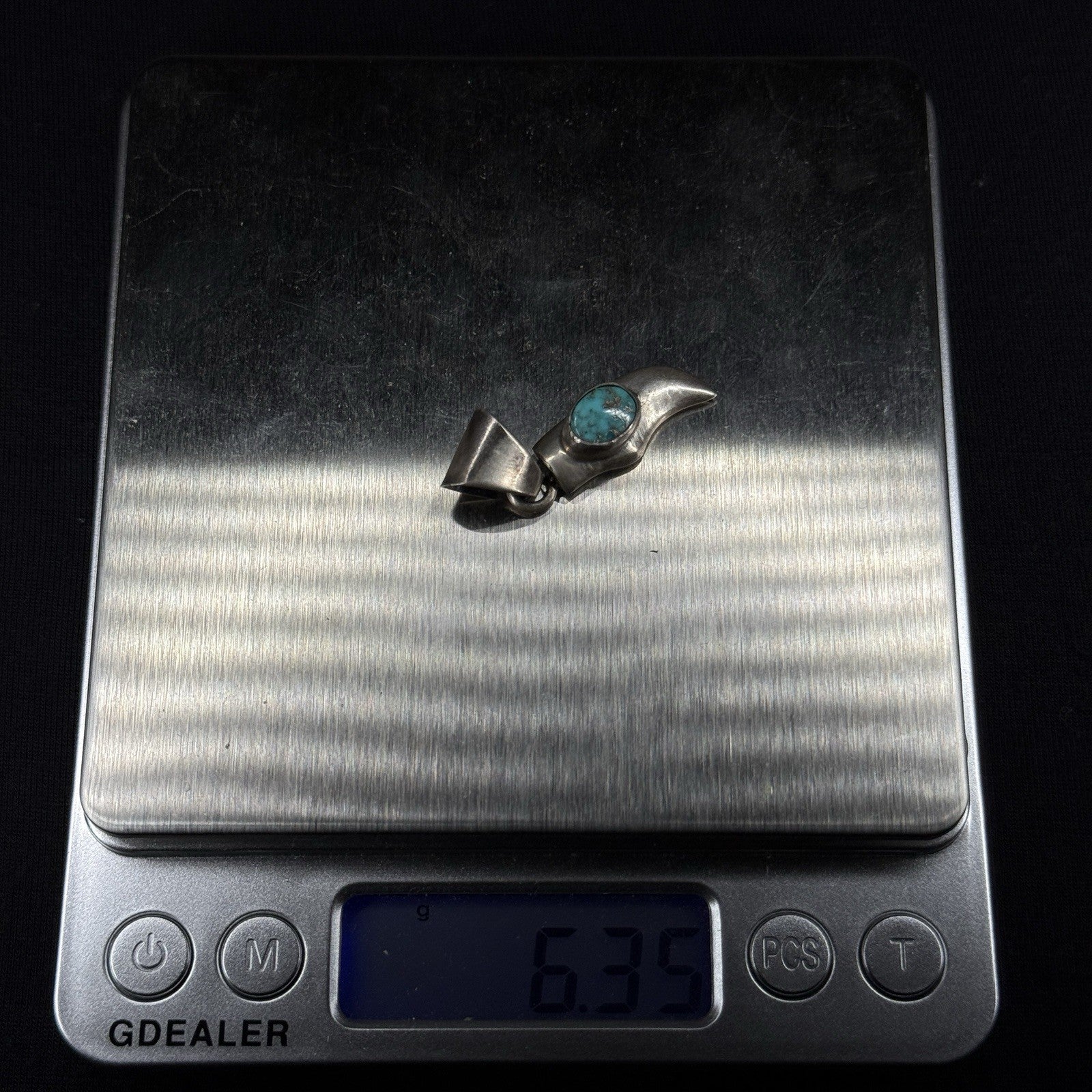 Estate Sterling Silver Pendant Native Claw Turquoise 925 1.25