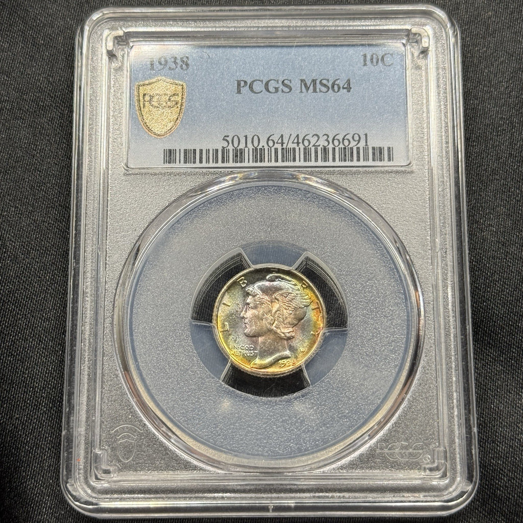 1938 Mercury Dime PCGS MS64 Rainbow Toned Choice Color Gem BU