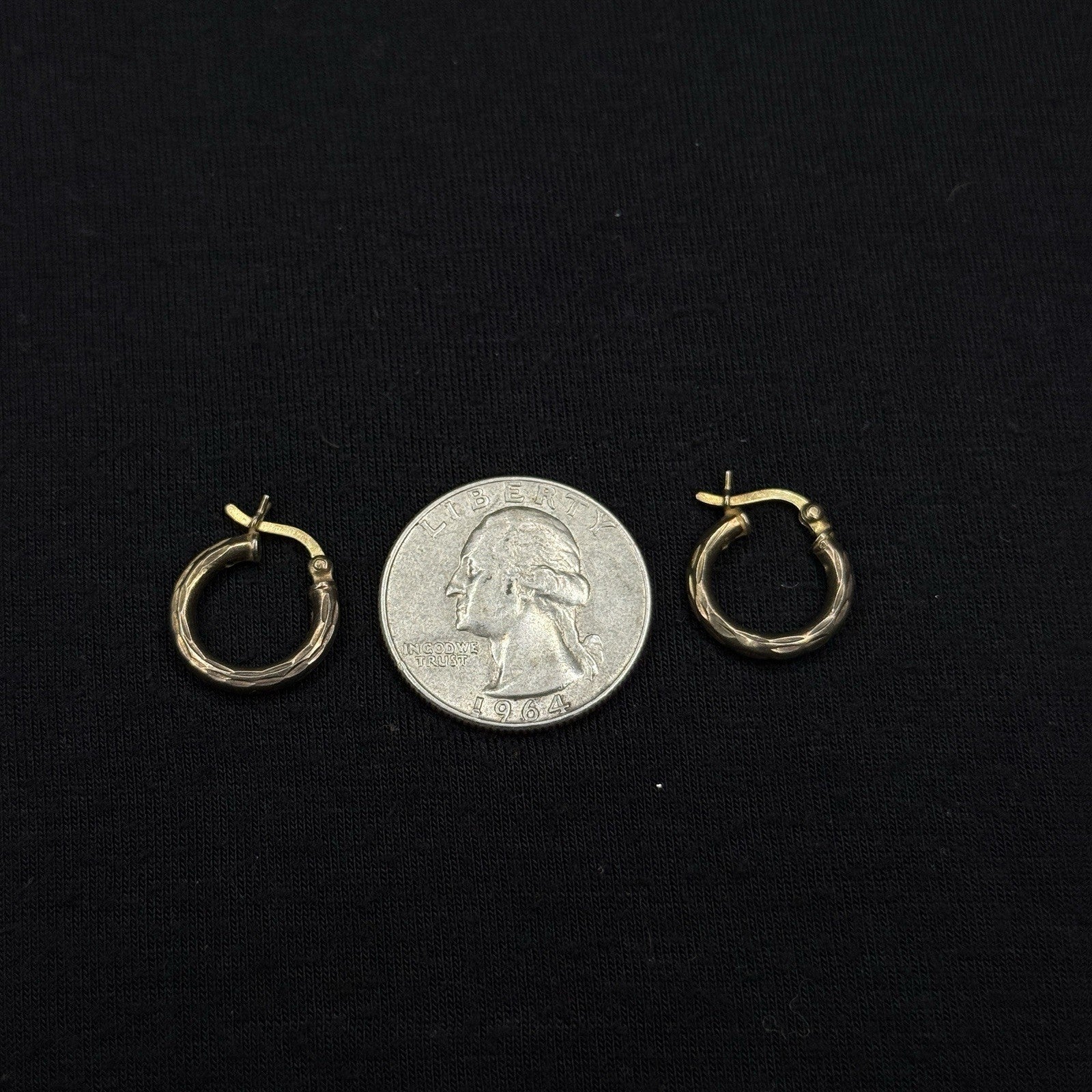 Estate Sterling Silver Earrings Mini Hoop Gold Textured 925