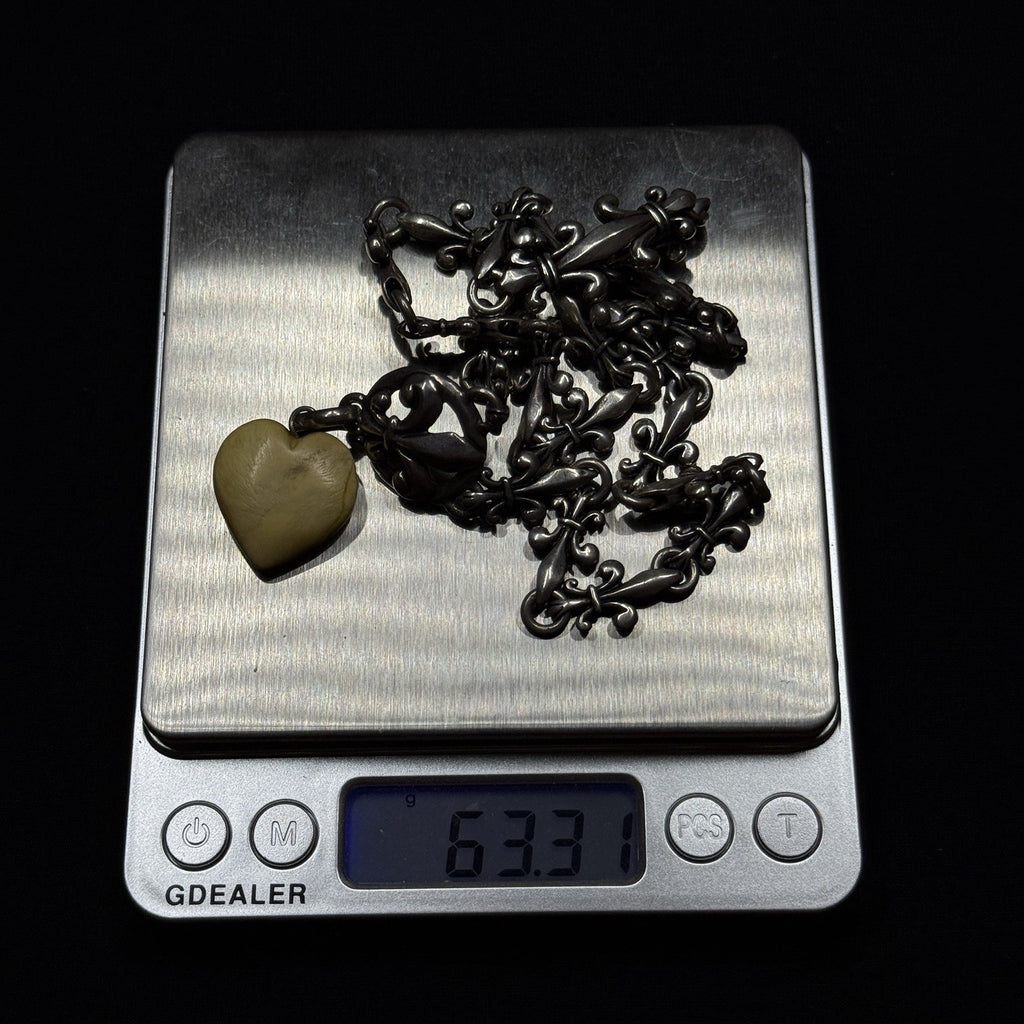 Darren Simonian Sterling Silver Fleur de Lis Necklace Amber Heart Pendant 925