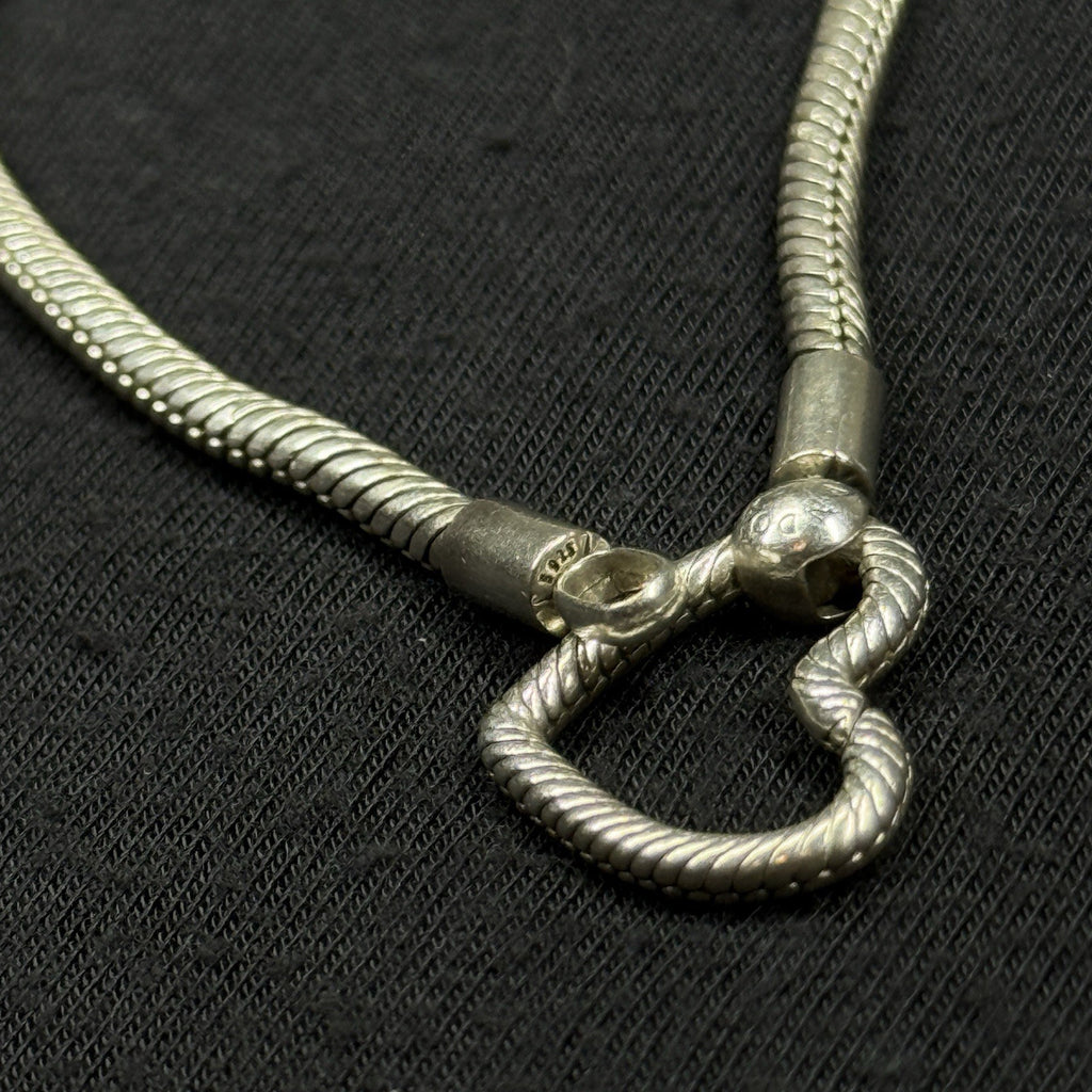 Estate Pandora Heart Closure Snake Chain Sterling Silver Bracelet 925 ALE 7.5 IN