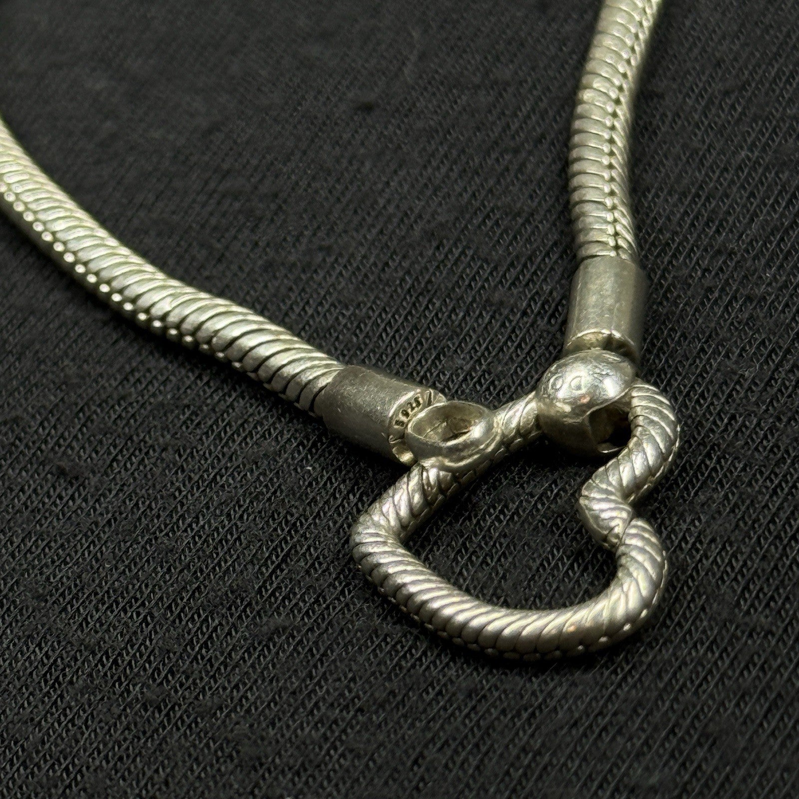 Estate Pandora Heart Closure Snake Chain Sterling Silver Bracelet 925 ALE 7.5 IN