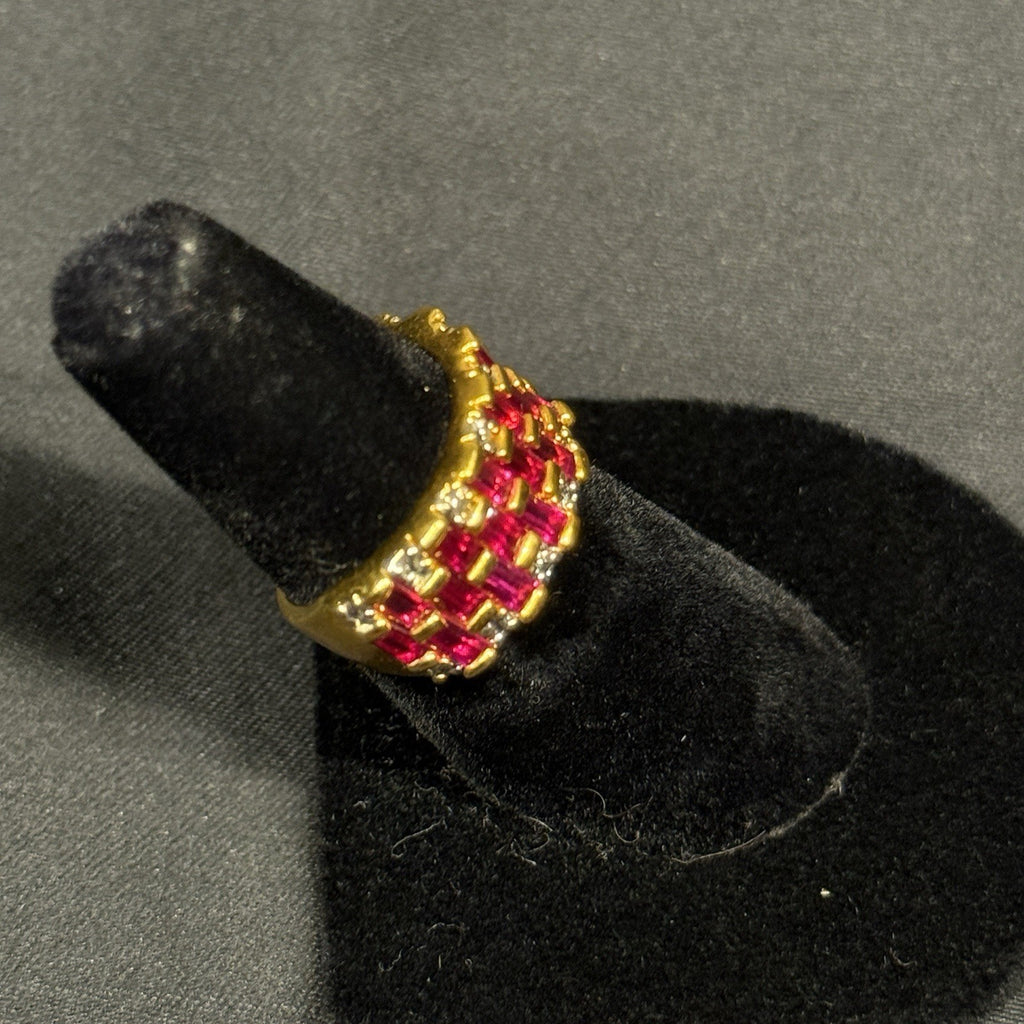 Estate Sterling Silver Gold Ring Unique Ruby Band Size 5.5 925