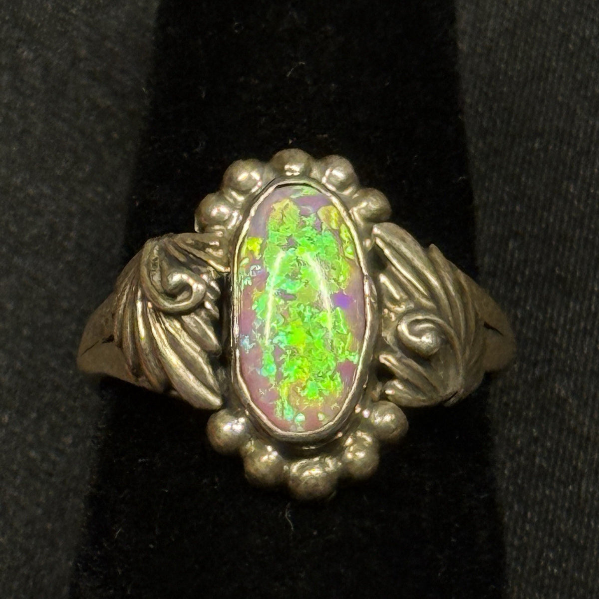 Native American Sterling Silver Ring Pink Fire Opal Running Bear RB Size 5.5