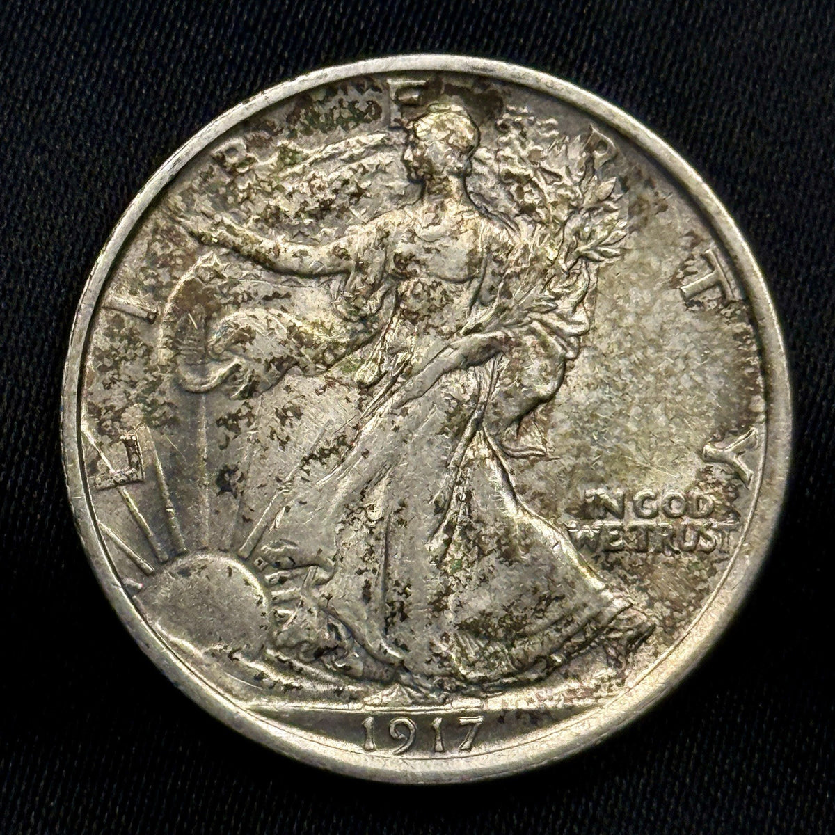 1917 Walking Liberty Half Dollar About Uncirculated AU Toned Silver 50C