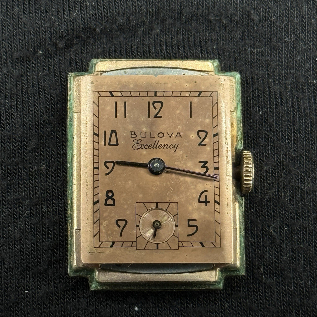 Vintage Rose GF Bulova 14k Gold Filled Tank Watch For Parts Repair 7AK 21J