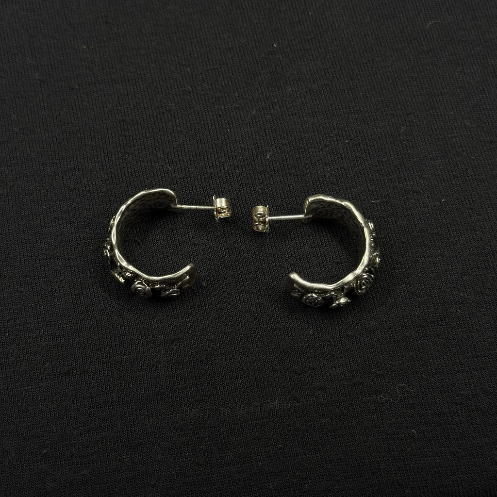 Estate Sterling Silver Earrings Floral  Half Hoop Stud 925 Israel