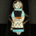 Native American Sterling Silver Ring Inlay Zuni Maiden Damaged Signed  Sz 6.5