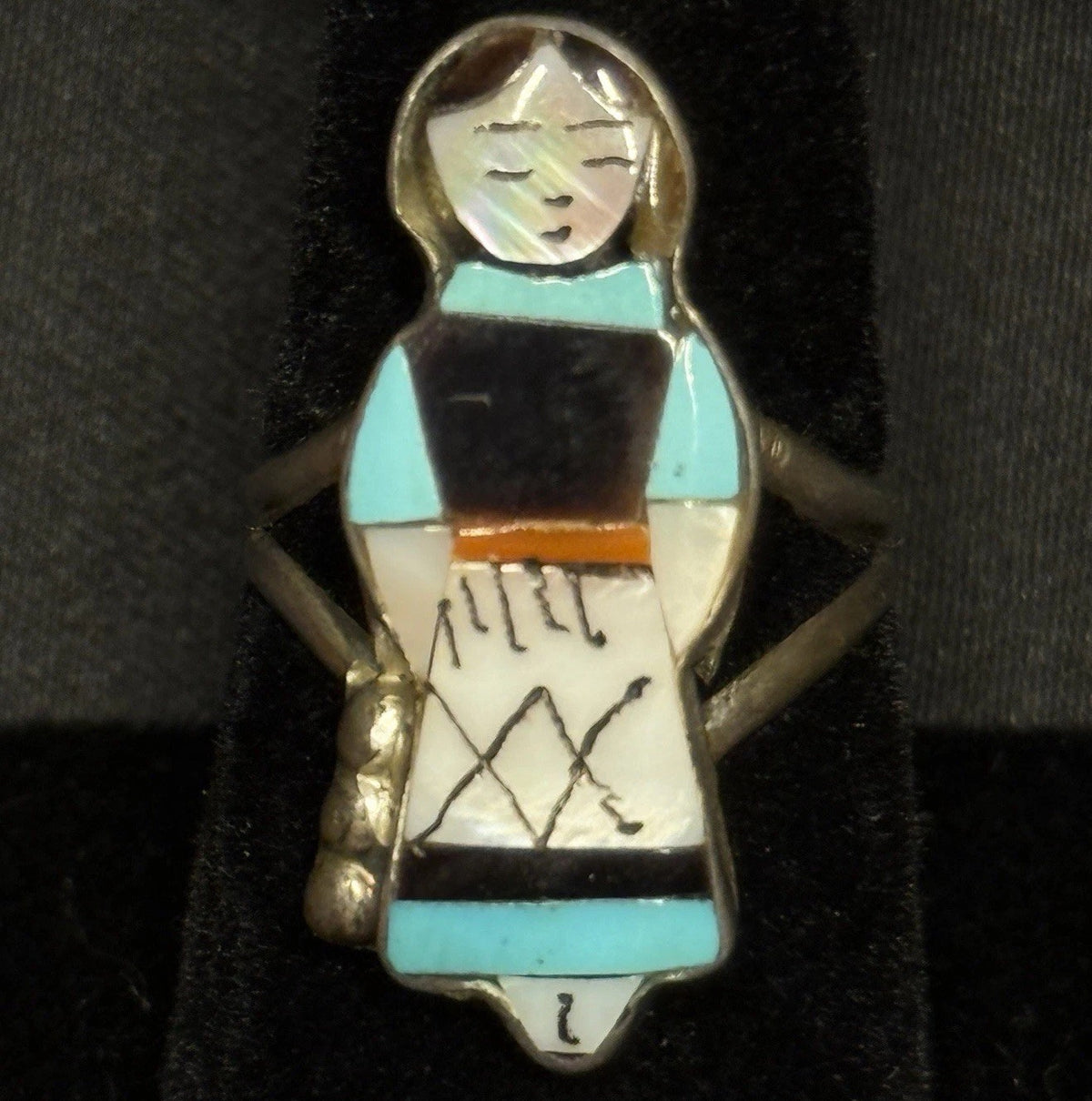 Native American Sterling Silver Ring Inlay Zuni Maiden Damaged Signed  Sz 6.5