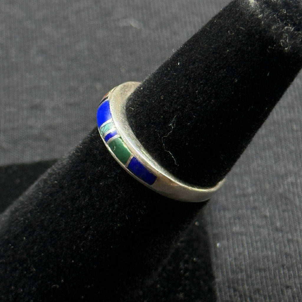 Native American Sterling Silver Stone Inlay Ring Size 4.75 925 Lapis Turquoise