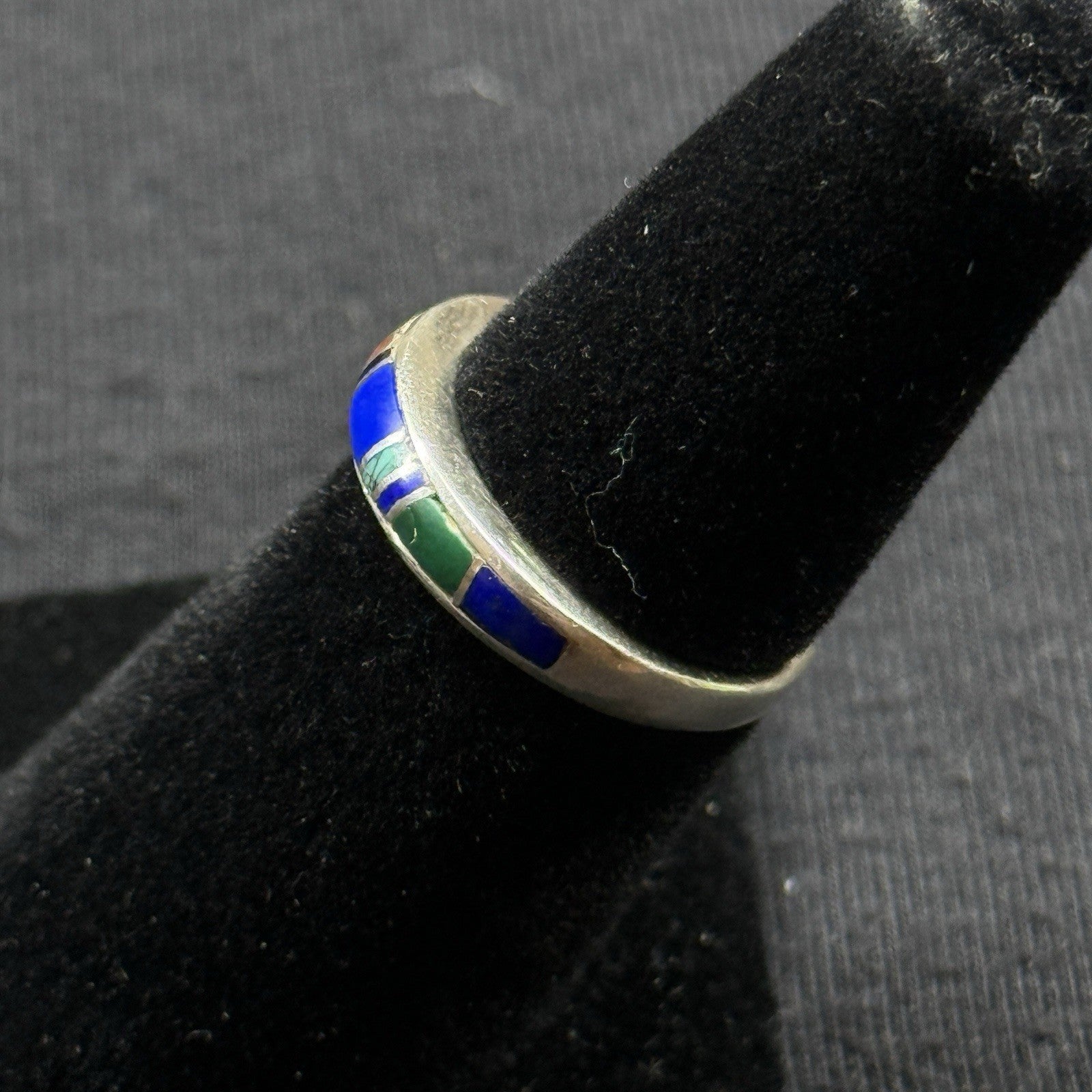 Native American Sterling Silver Stone Inlay Ring Size 4.75 925 Lapis Turquoise