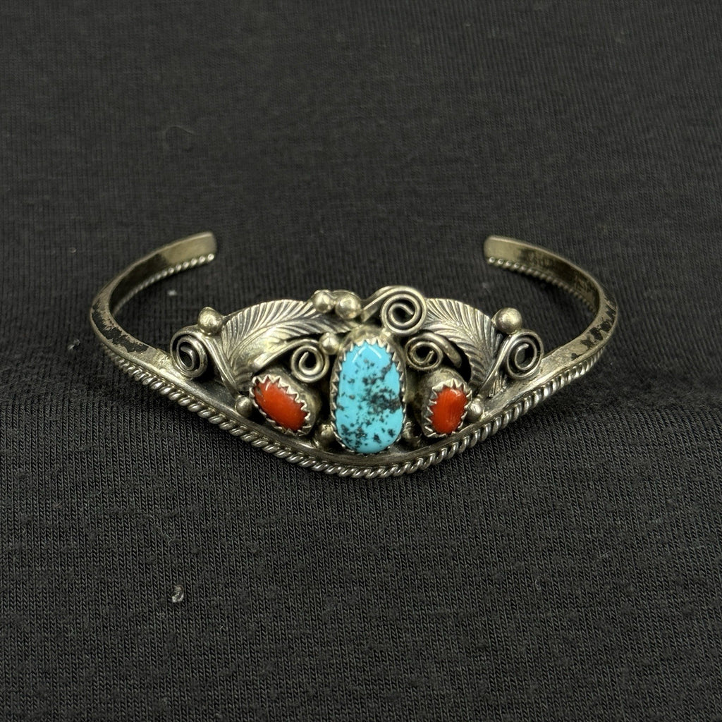 Estate Sterling Silver Cuff Bracelet Justin Morris Native Navajo Turquoise 925
