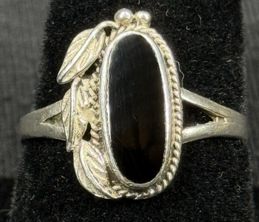 Navajo Native Sterling Silver Ring Black Onyx Size 7.5 925