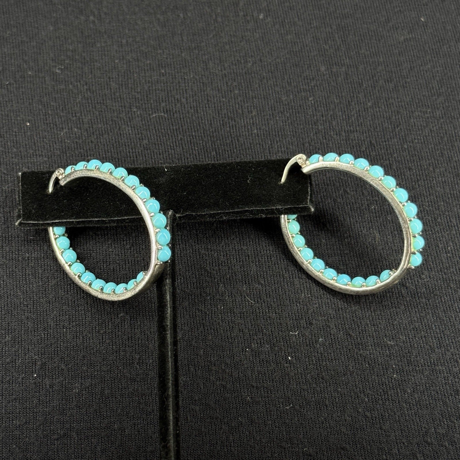 Estate Sterling Silver Earrings Turquoise Hoop SX 925