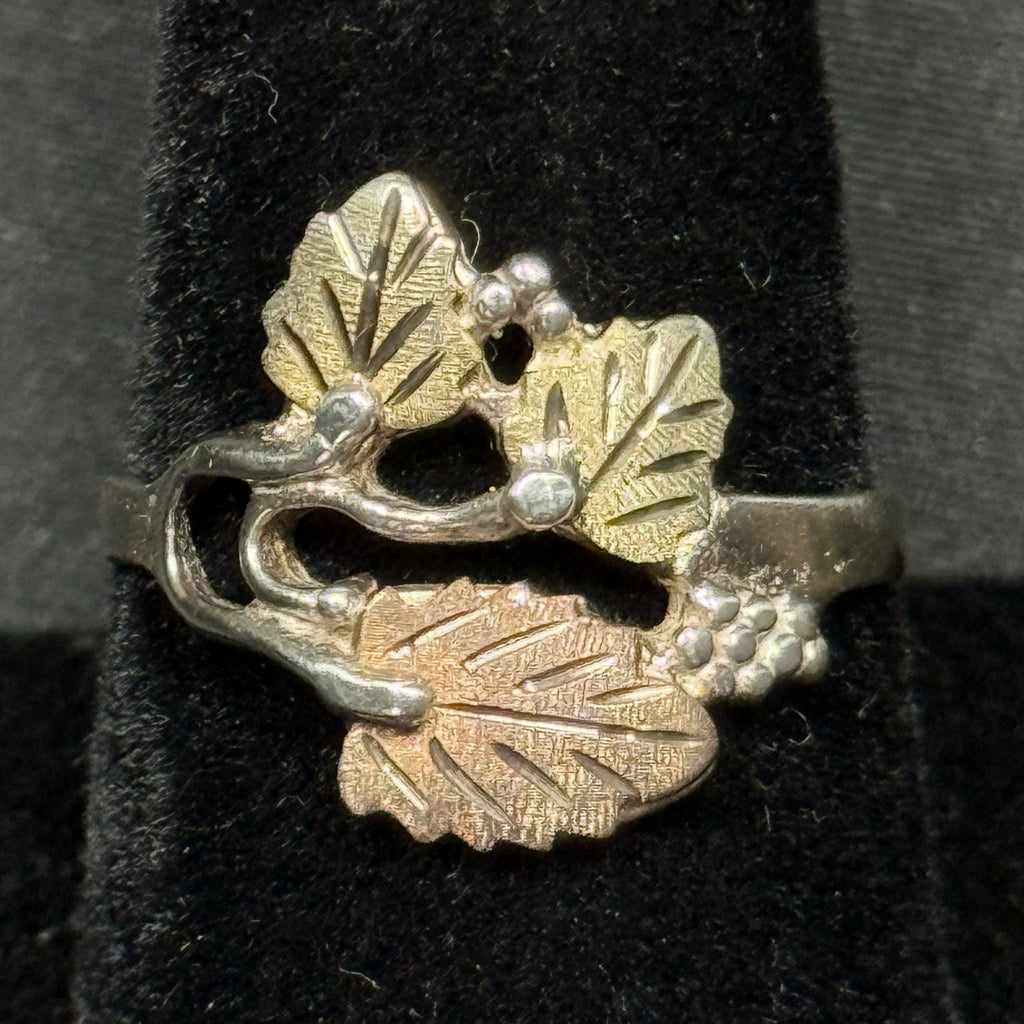 Sterling Silver & 12K Gold Leafs Black Hills Ring Size 8