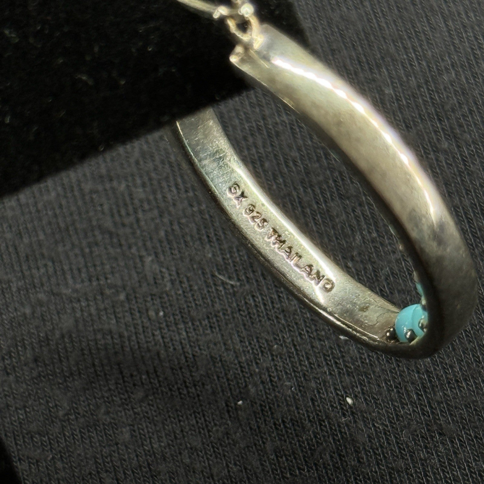 Estate Sterling Silver Earrings Turquoise Hoop SX 925