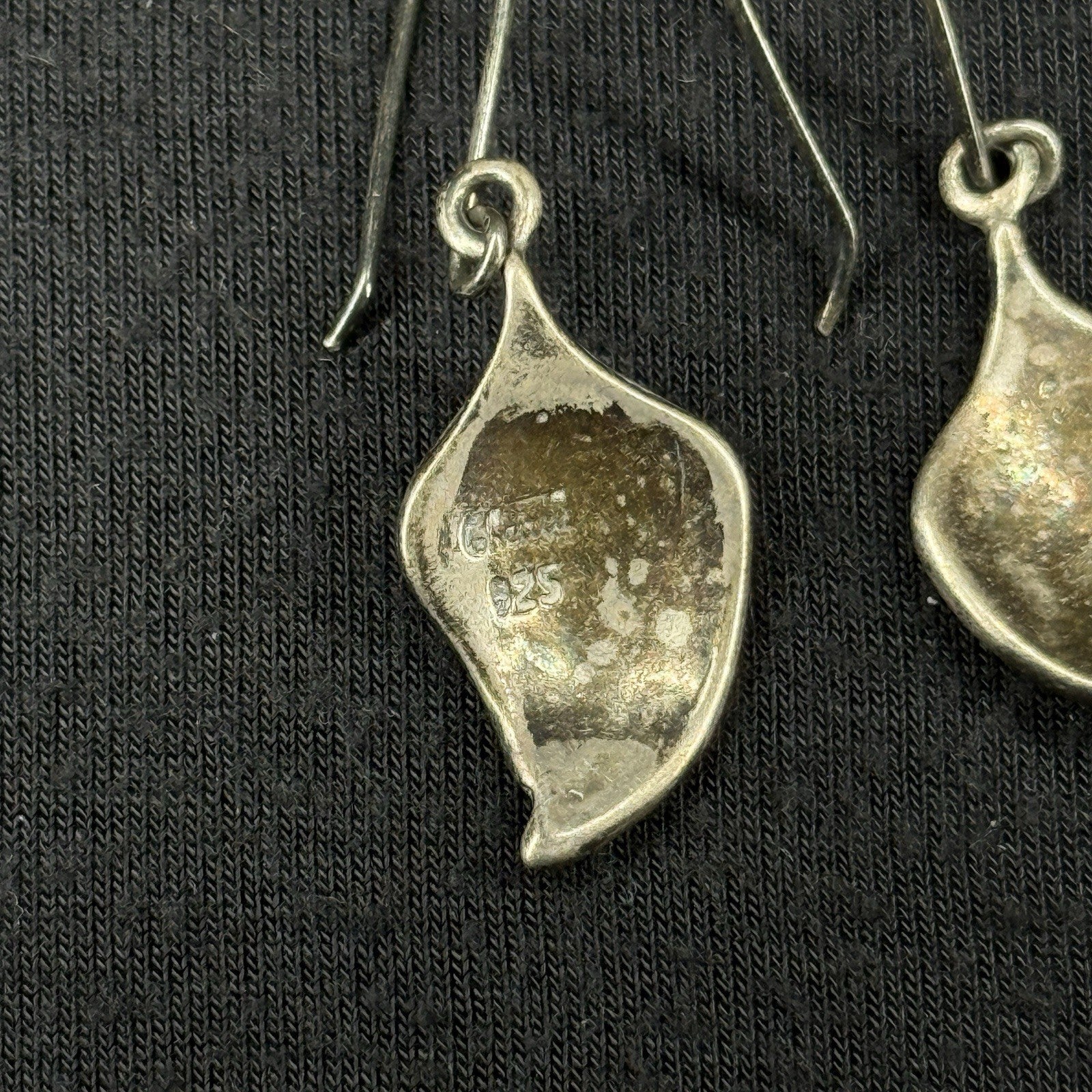 Estate Sterling Silver Earrings Seashell Drop 925 Signed