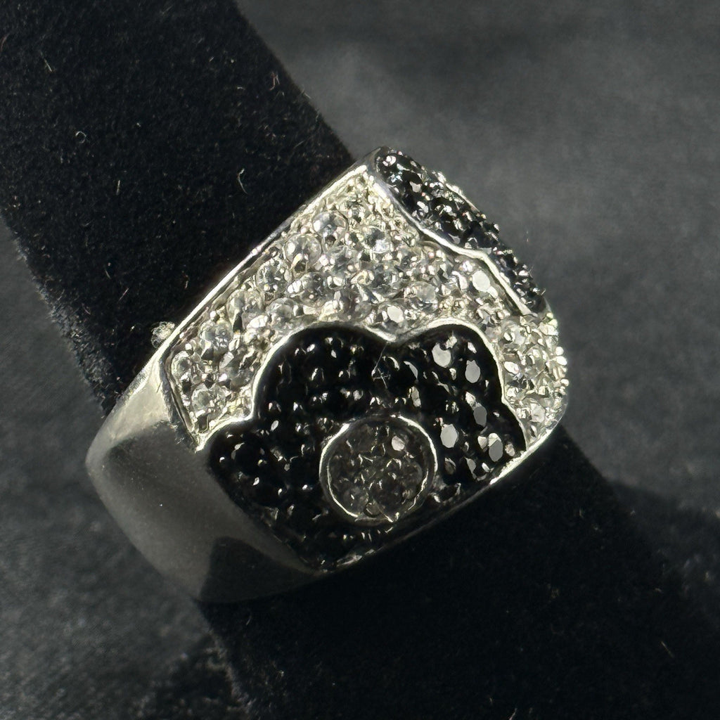 Estate Sterling Silver Ring Flower Cluster CZ White Black Size 7 925