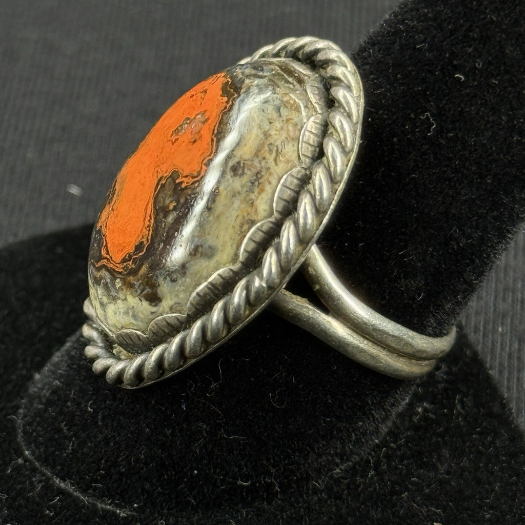 Native Bumble Bee Jasper Intense Orange Sterling Silver Ring Size 8.5 925 BC