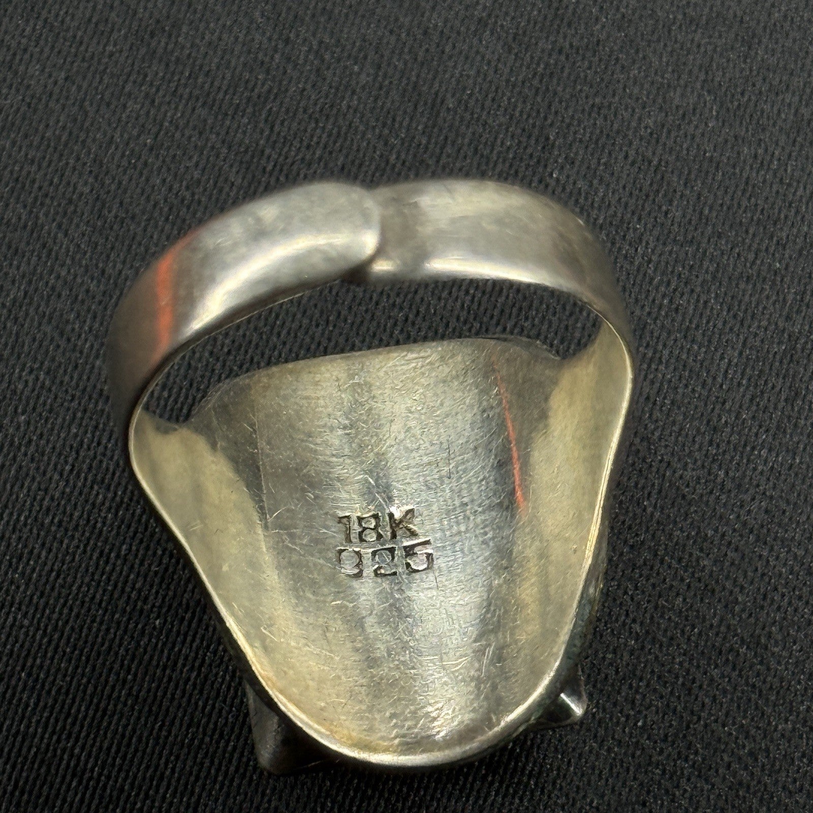 Estate Sterling Silver 18K Gold Ring Peruvian Turquoise Bird Ring Size 10