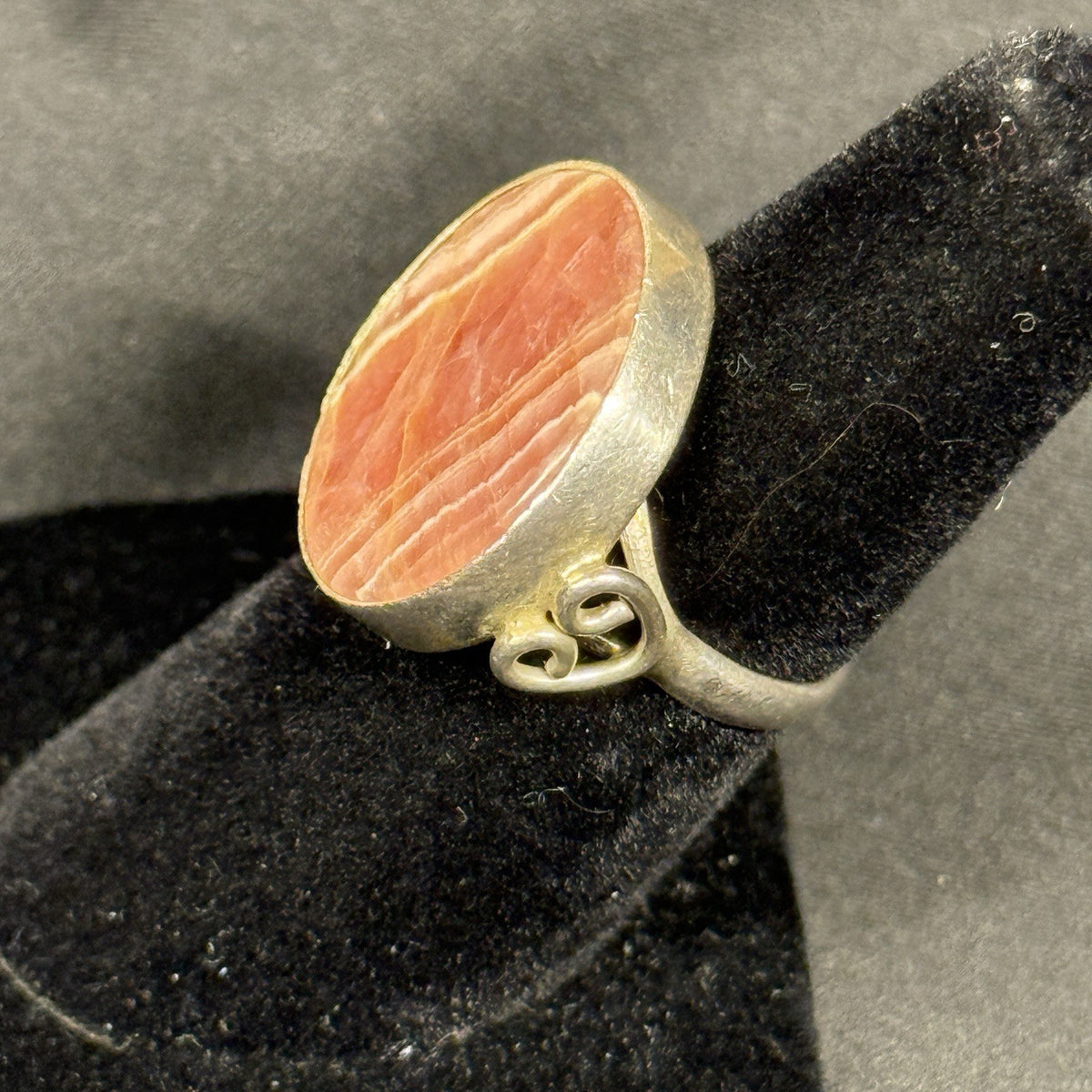 Estate Sterling Silver Mexico Ring Stone Rhodochrosite Disc SZ 5 Signed Carsi