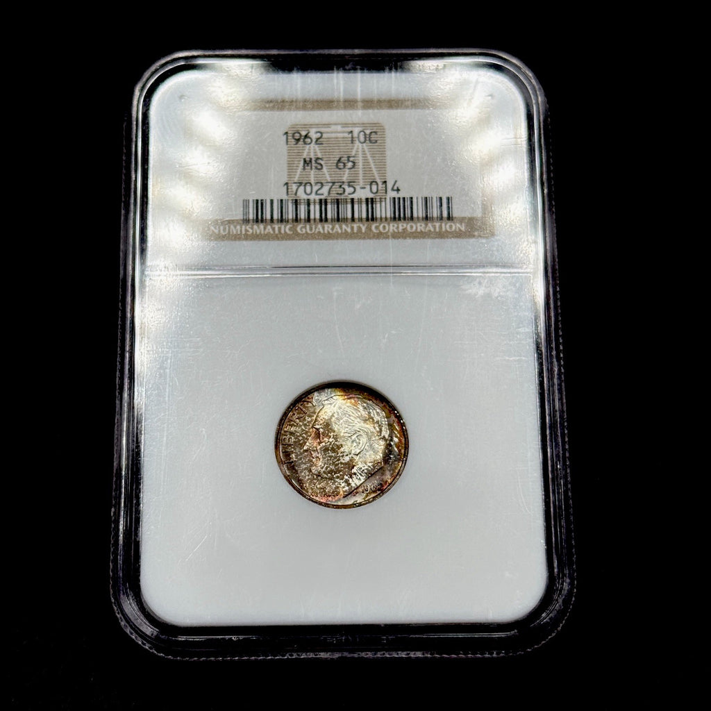 1962 Roosevelt Silver Dime NGC MS65 Rainbow Toned Gem BU