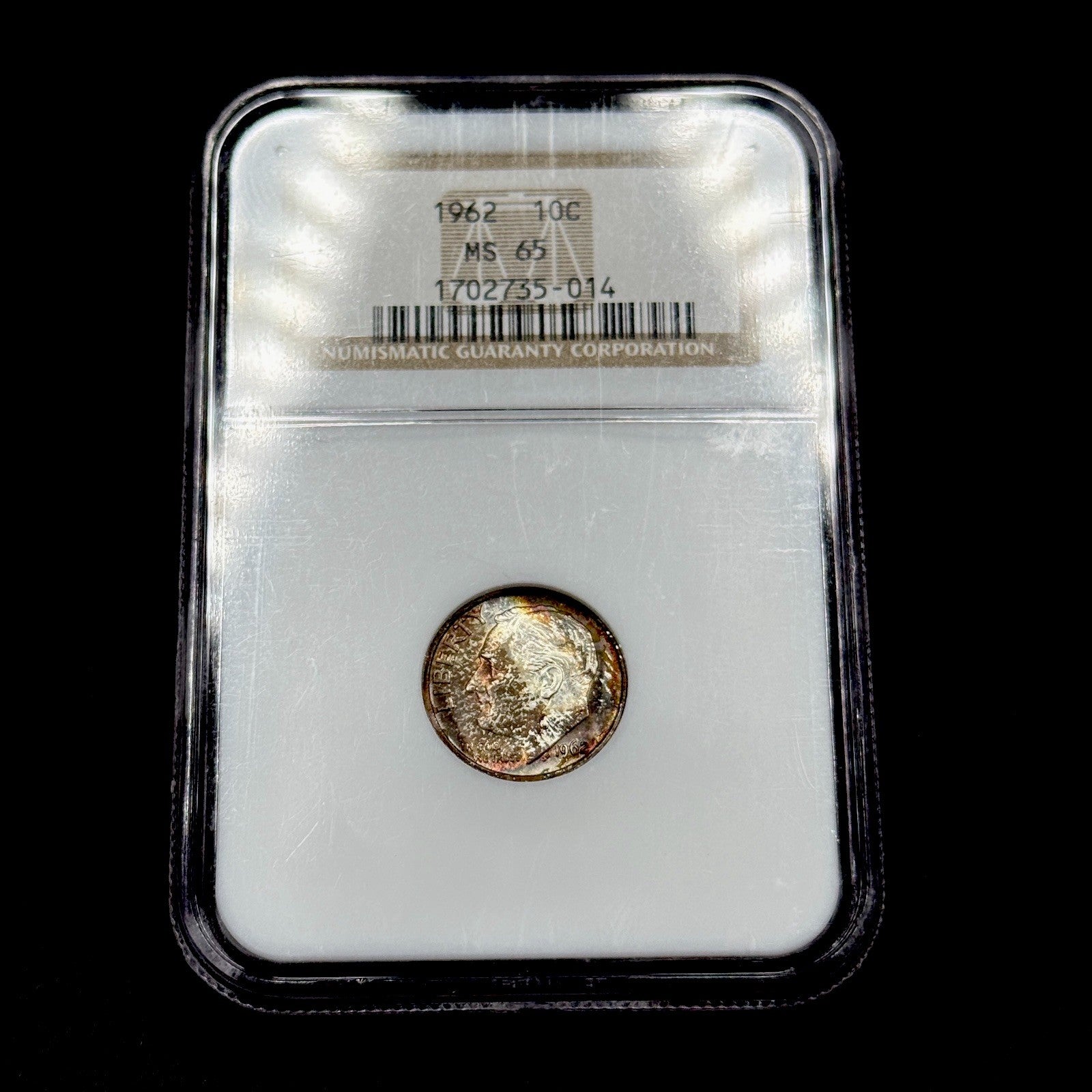 1962 Roosevelt Silver Dime NGC MS65 Rainbow Toned Gem BU