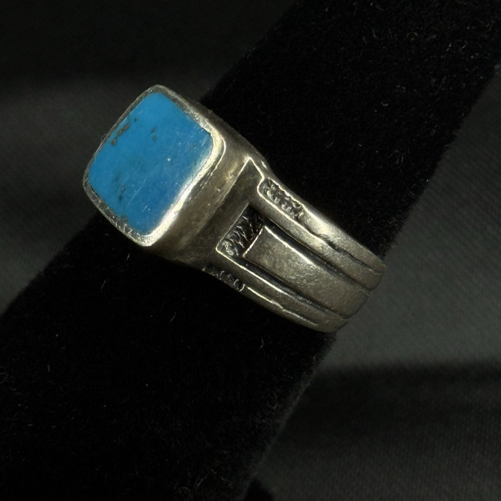 Estate Sterling Silver Ring Square Turquoise Size 4.5 925