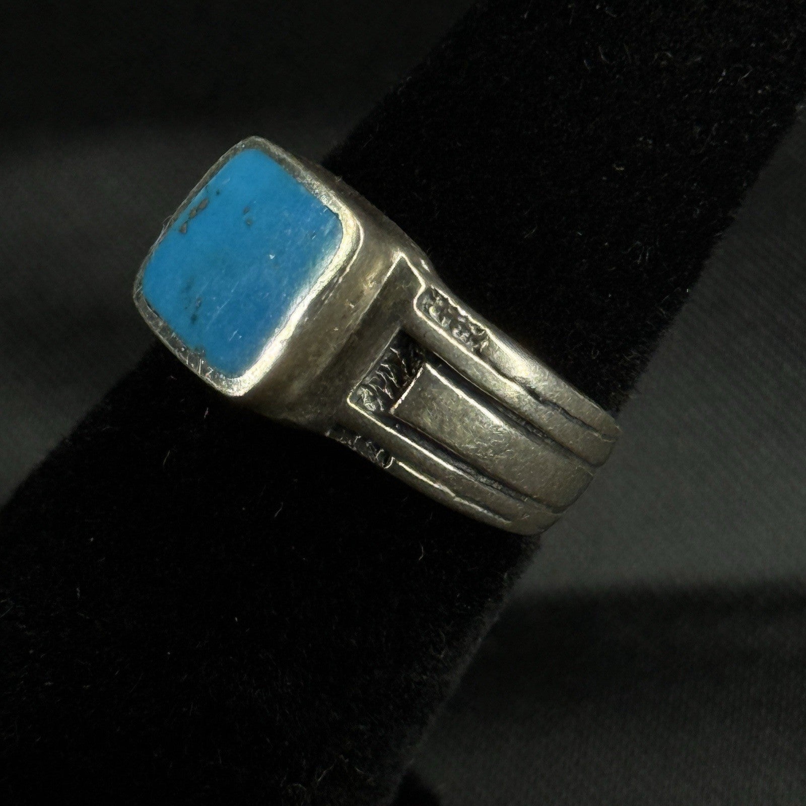 Estate Sterling Silver Ring Square Turquoise Size 4.5 925