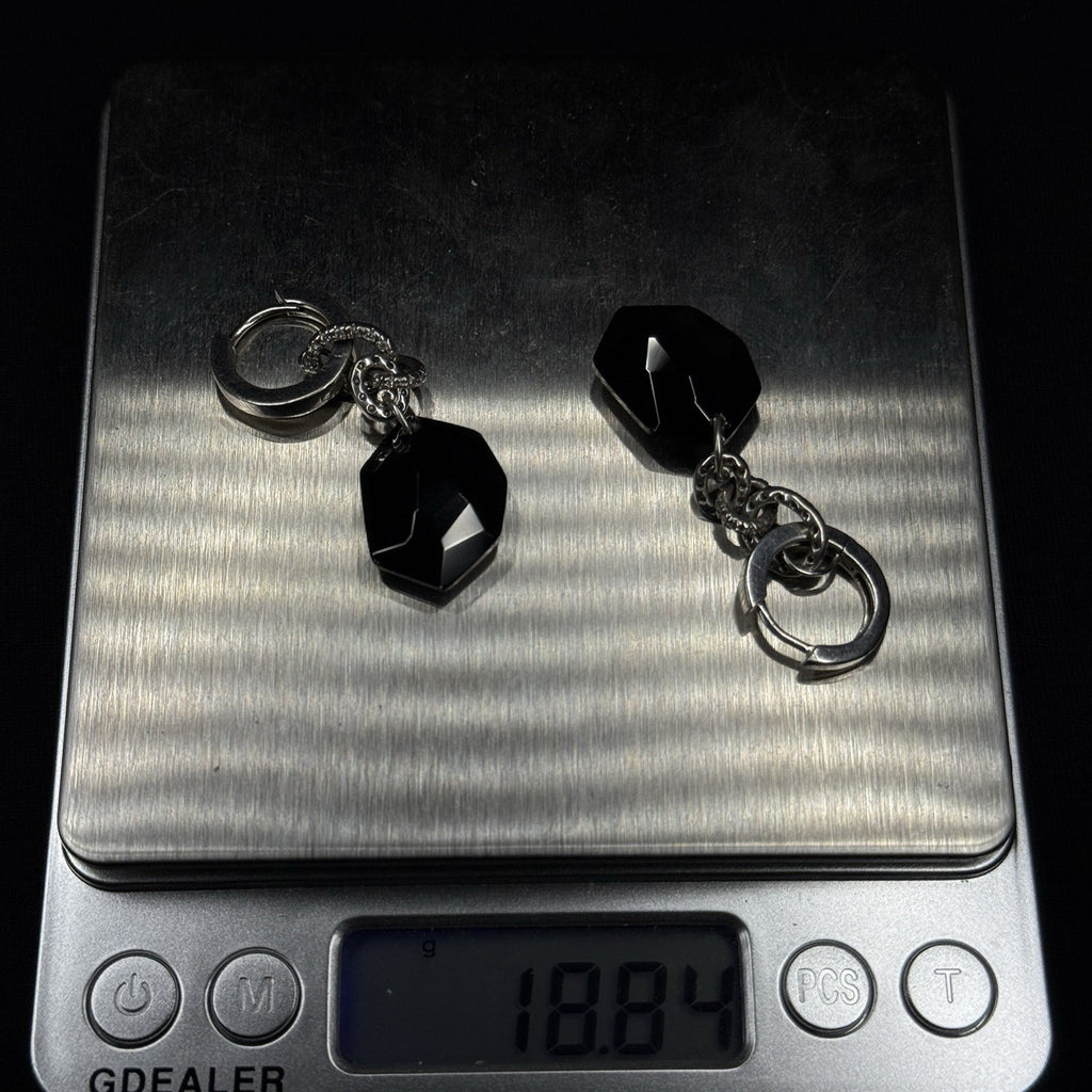 Estate Sterling Silver Earrings Black Stone Drop CZ 925