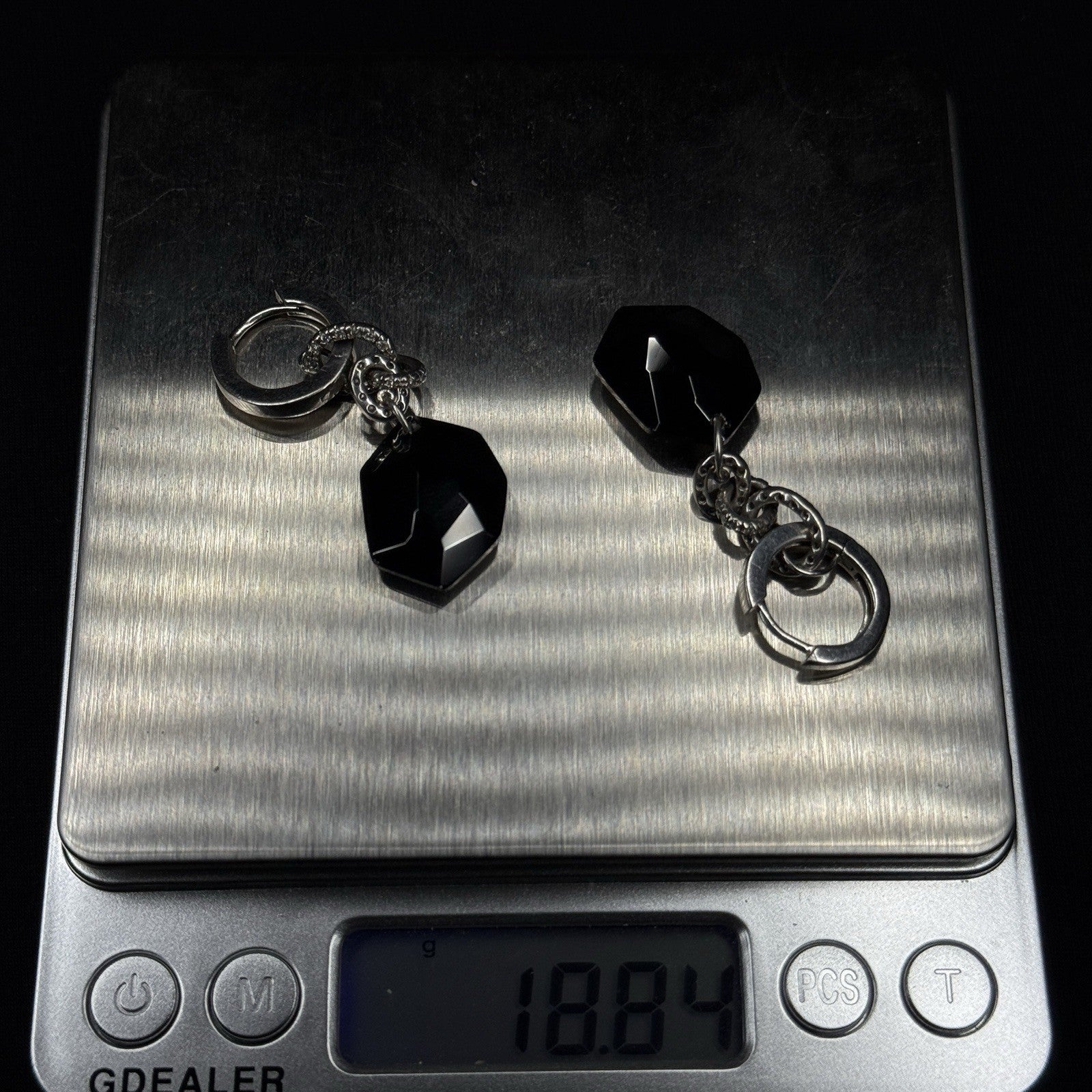 Estate Sterling Silver Earrings Black Stone Drop CZ 925