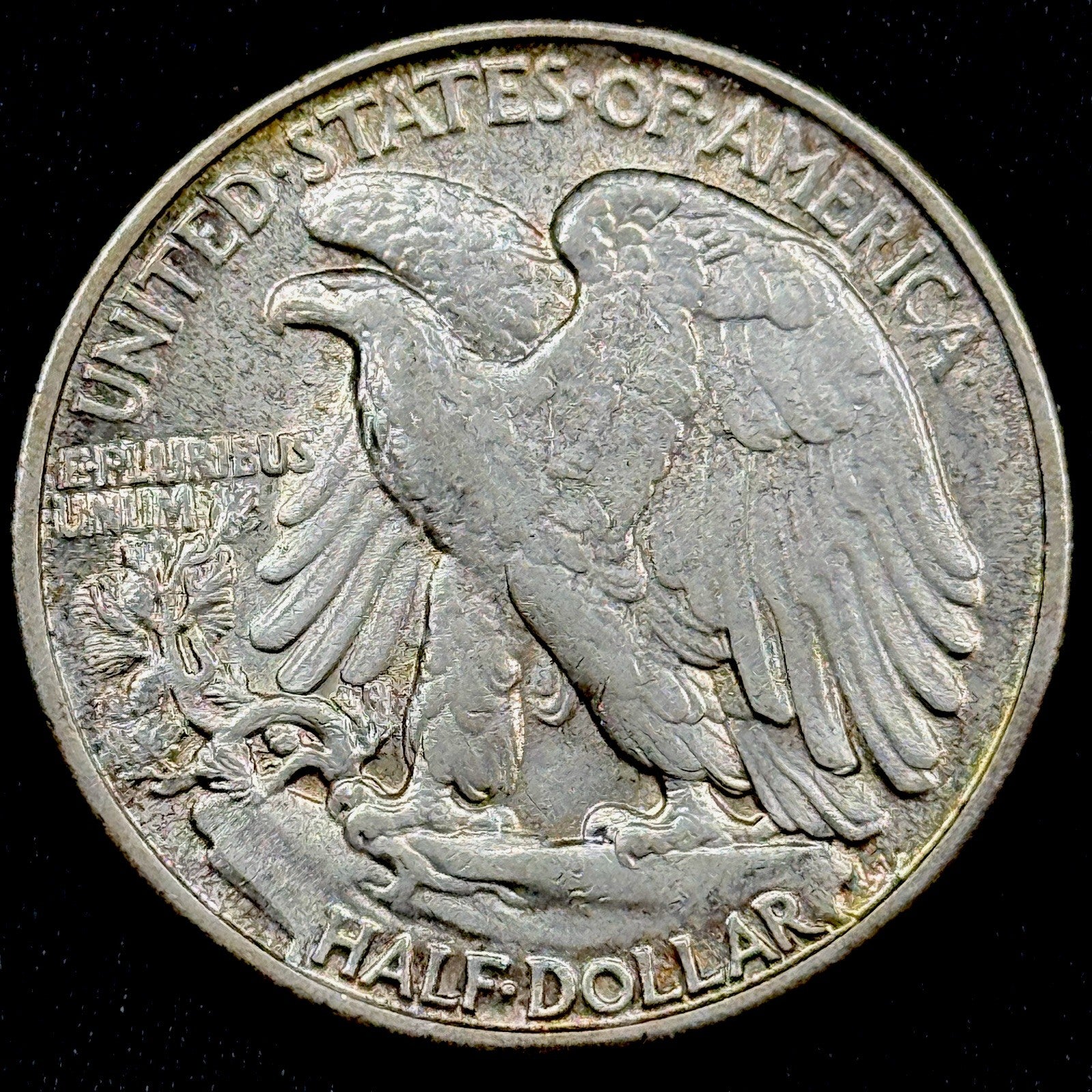 1945 Walking Liberty Half Dollar AU+ Monster Rainbow Toned Silver 50C