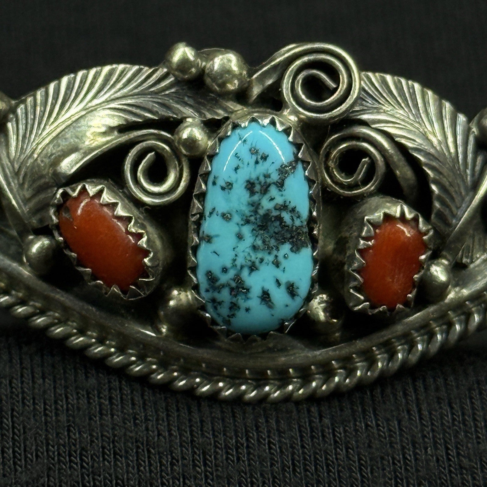 Estate Sterling Silver Cuff Bracelet Justin Morris Native Navajo Turquoise 925