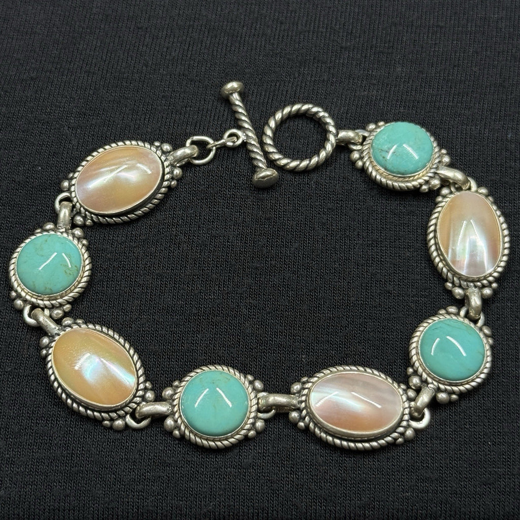 Estate Carolyn Pollack Sterling Turquoise and MOP Toggle Bracelet 7 925