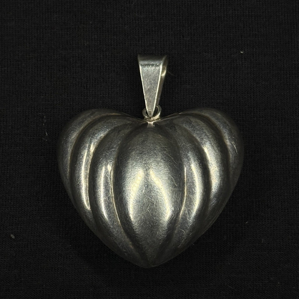 Vintage Sterling Silver Mexico Puffed Heart Pendant 925 TF-31 2IN