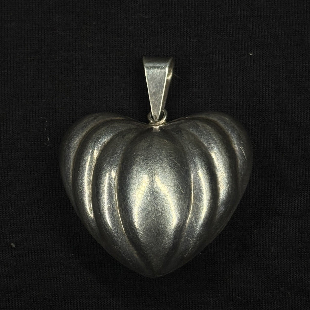 Vintage Sterling Silver Mexico Puffed Heart Pendant 925 TF-31 2IN