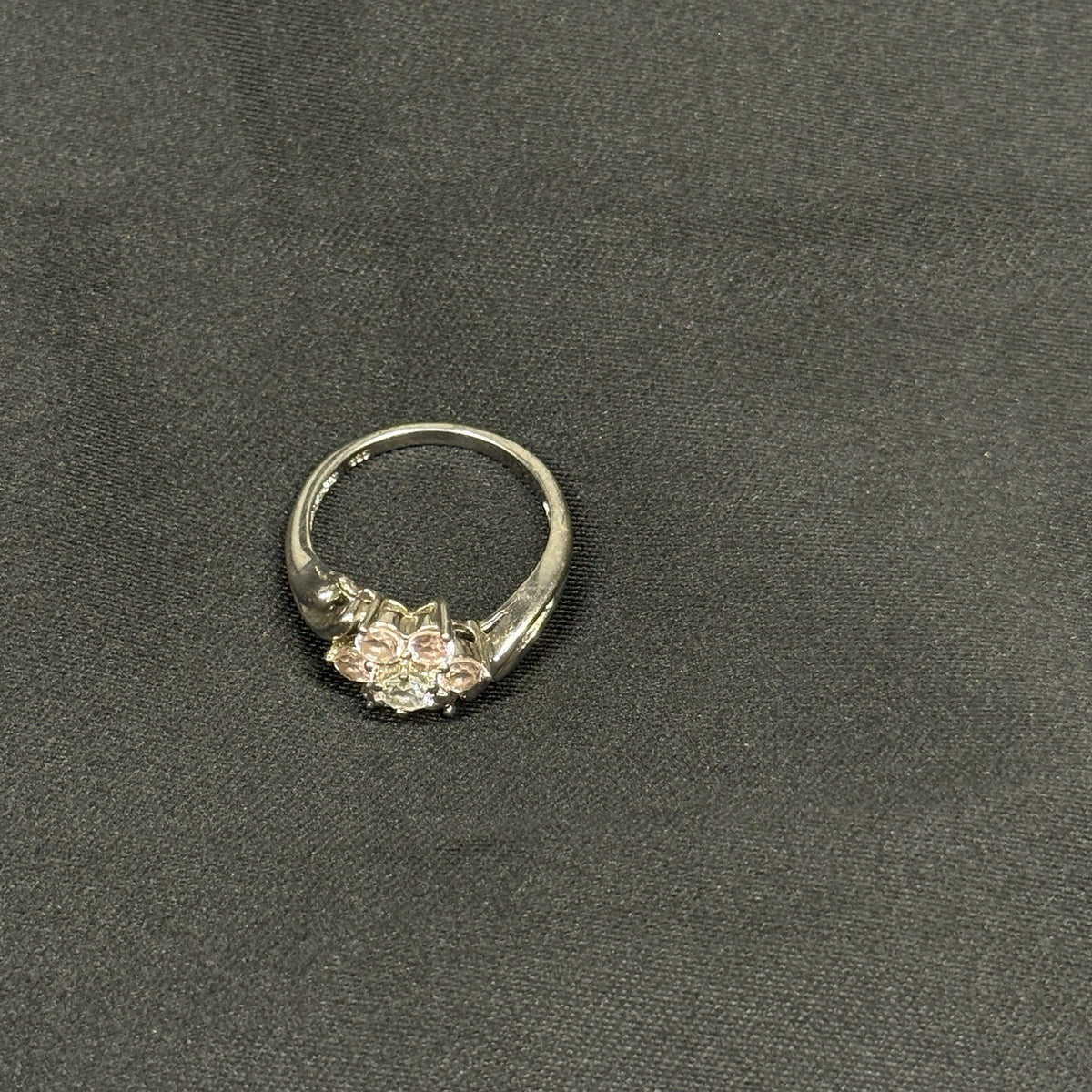 Estate Sterling Silver Ring Flower CZ & Pink Topaz Size 5 925