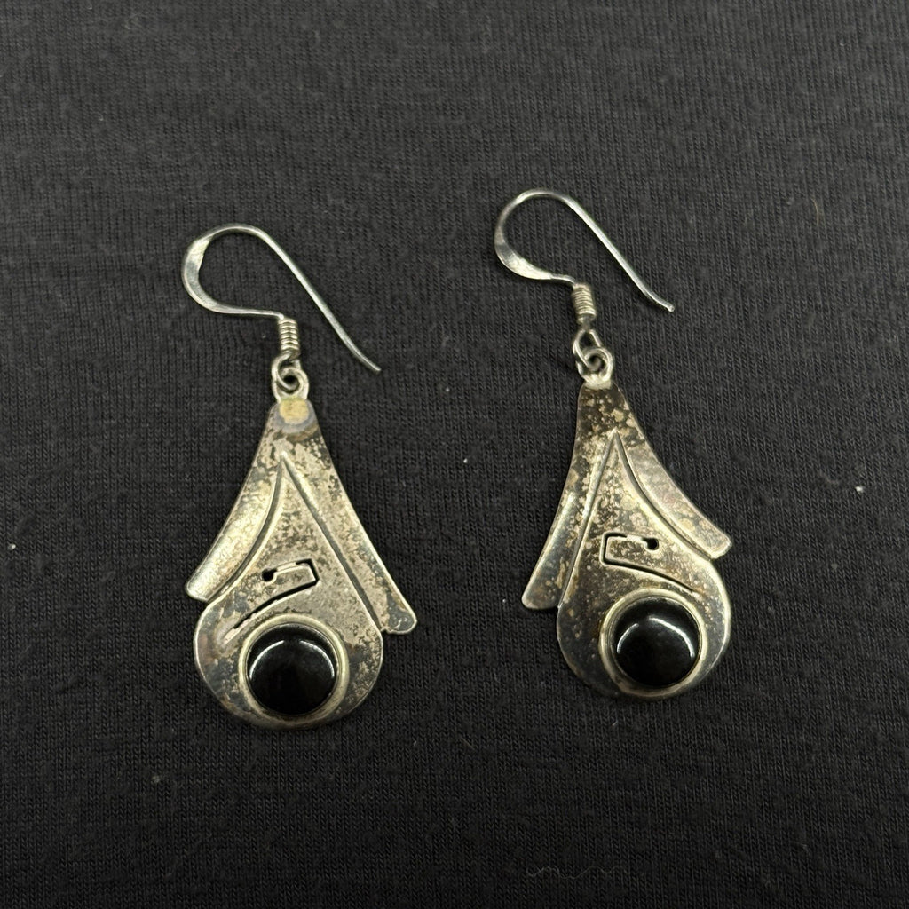 Mexico Estate Sterling Silver Earrings Black Oynx 925