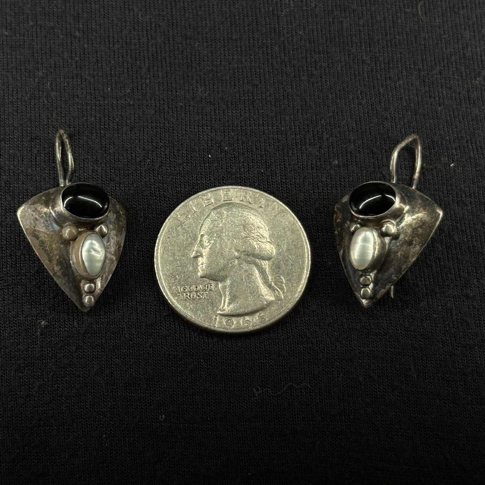 Robert Nilsson Estate Sterling Silver Earrings Black Oynx Pearl Drop 925