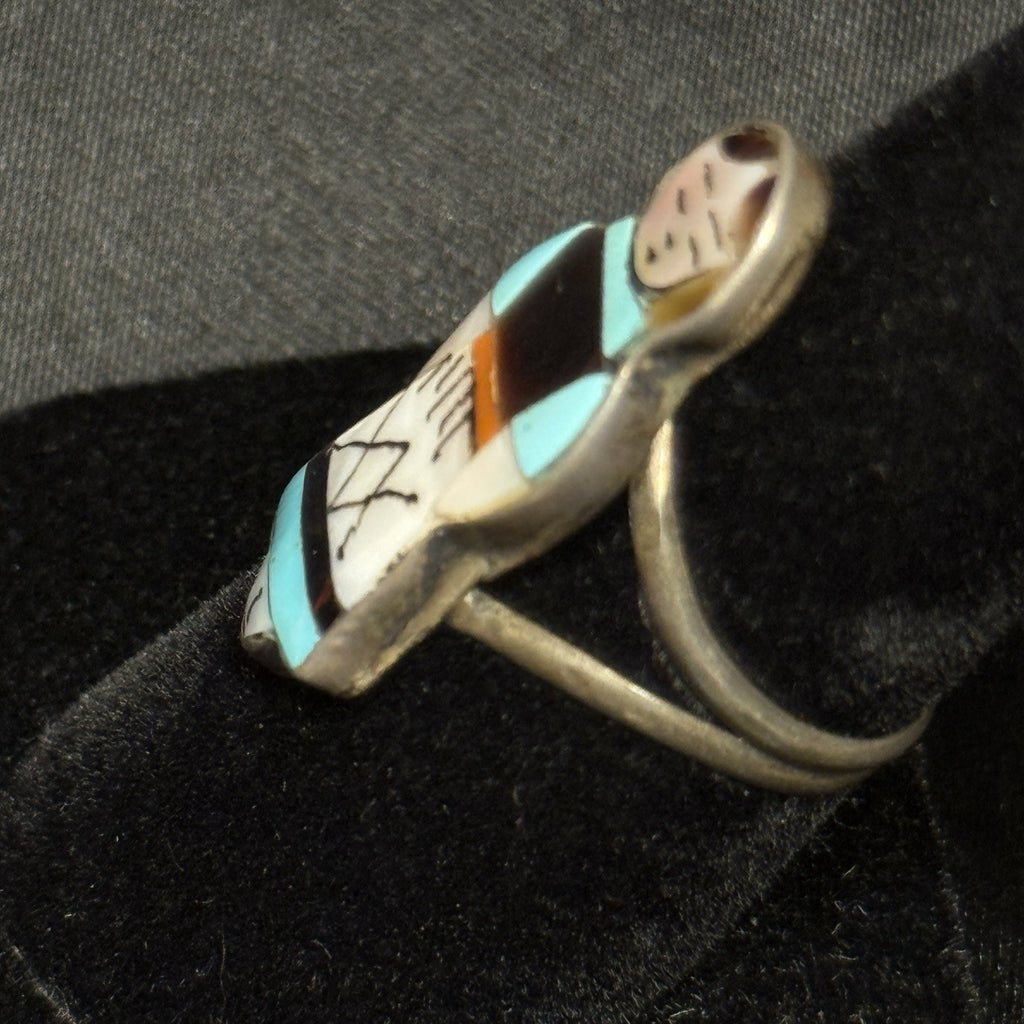 Native American Sterling Silver Ring Inlay Zuni Maiden Damaged Signed  Sz 6.5