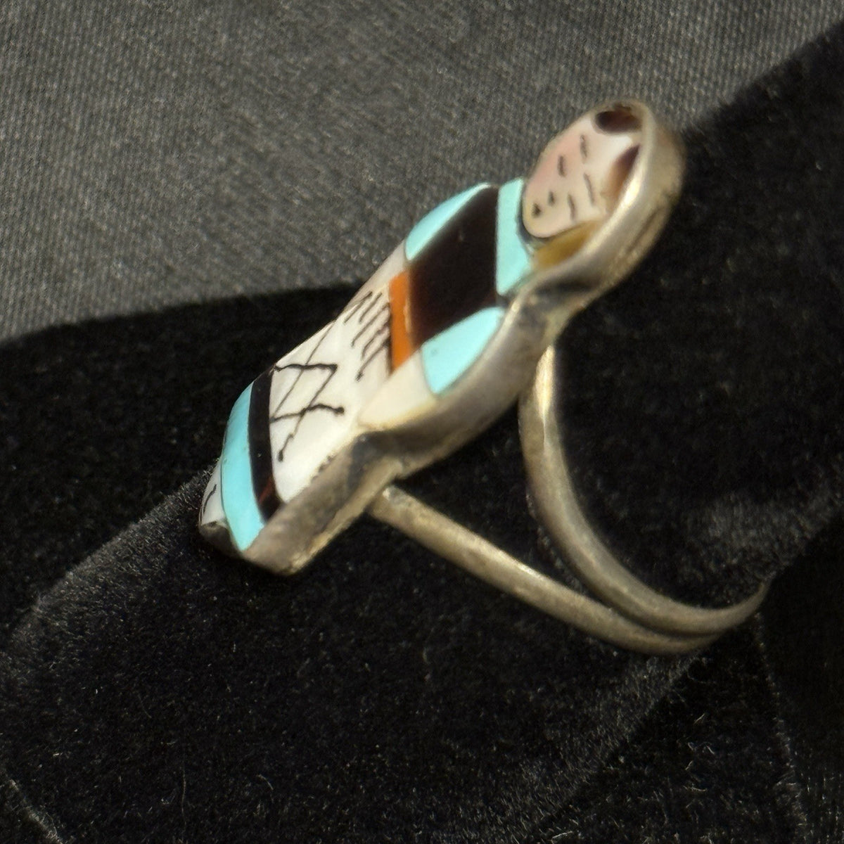 Native American Sterling Silver Ring Inlay Zuni Maiden Damaged Signed  Sz 6.5
