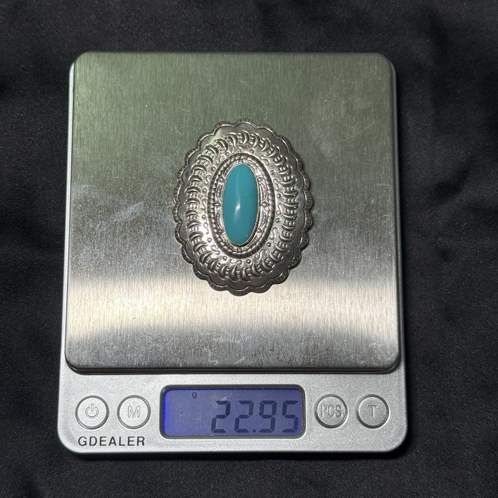 Carolyn Pollack Large 925 Sterling Turquoise Concho Pin Brooch 22 Grams