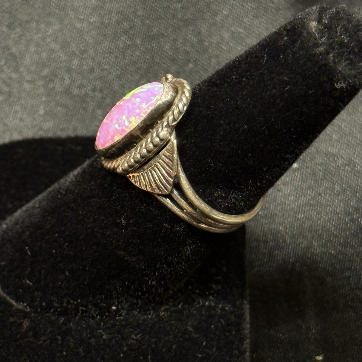 Native American Sterling Silver Ring Pink Fire Opal Signed J.Mariano Sz 6 Navajo