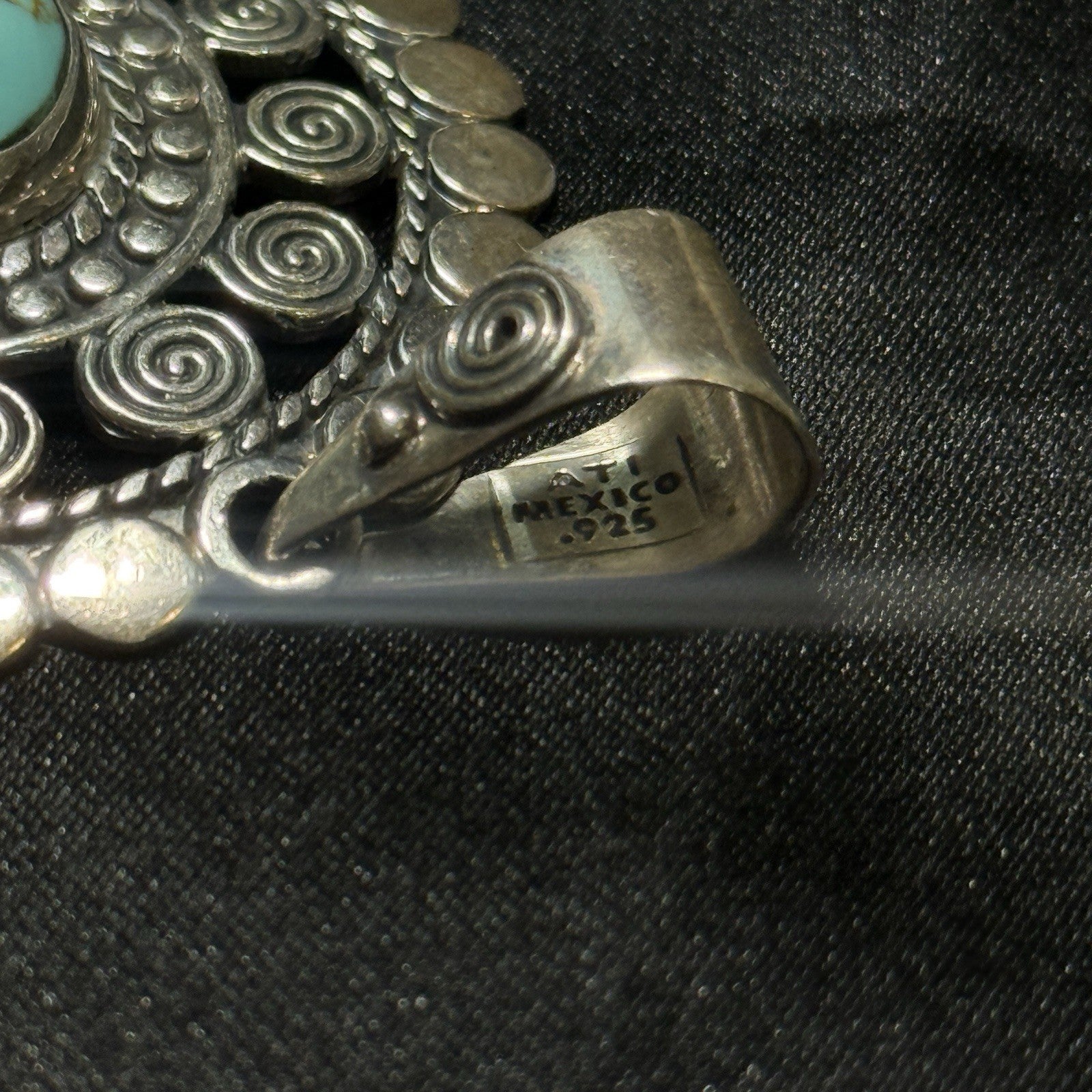 Sterling Silver Conch Turquoise Large Pendant Mexico ATI Signed